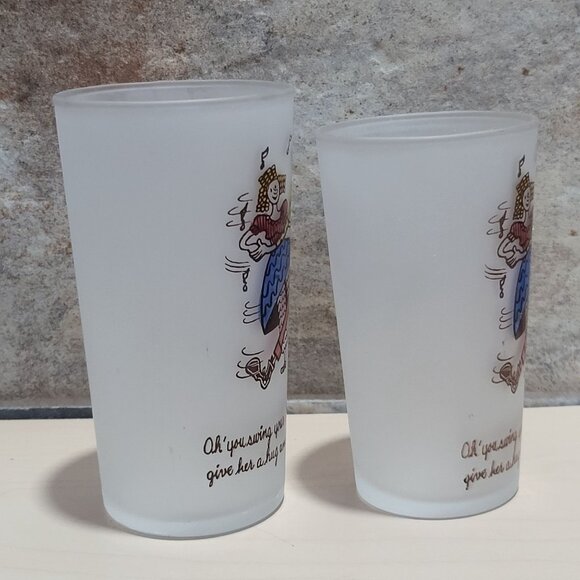 Vintage Square Dance Highball Federal Frosted Glass Tumblers Set of 2 - Picture 2 of 9